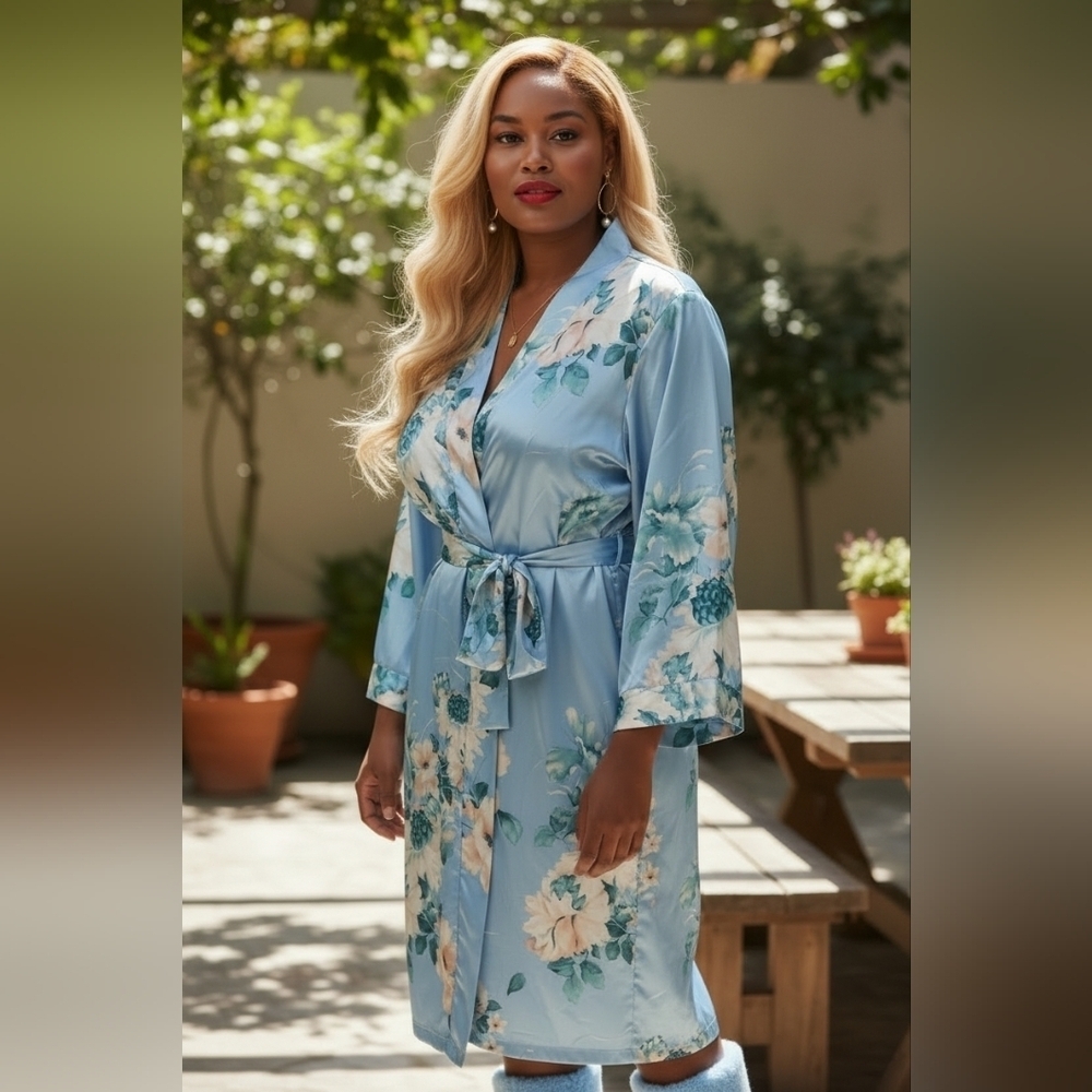 Morgan Taylor Intimates Blue Floral Robe
